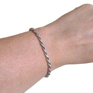 vintage 925 sterling silver  twisted rope link bracelet 7" weight: 6.0 grams